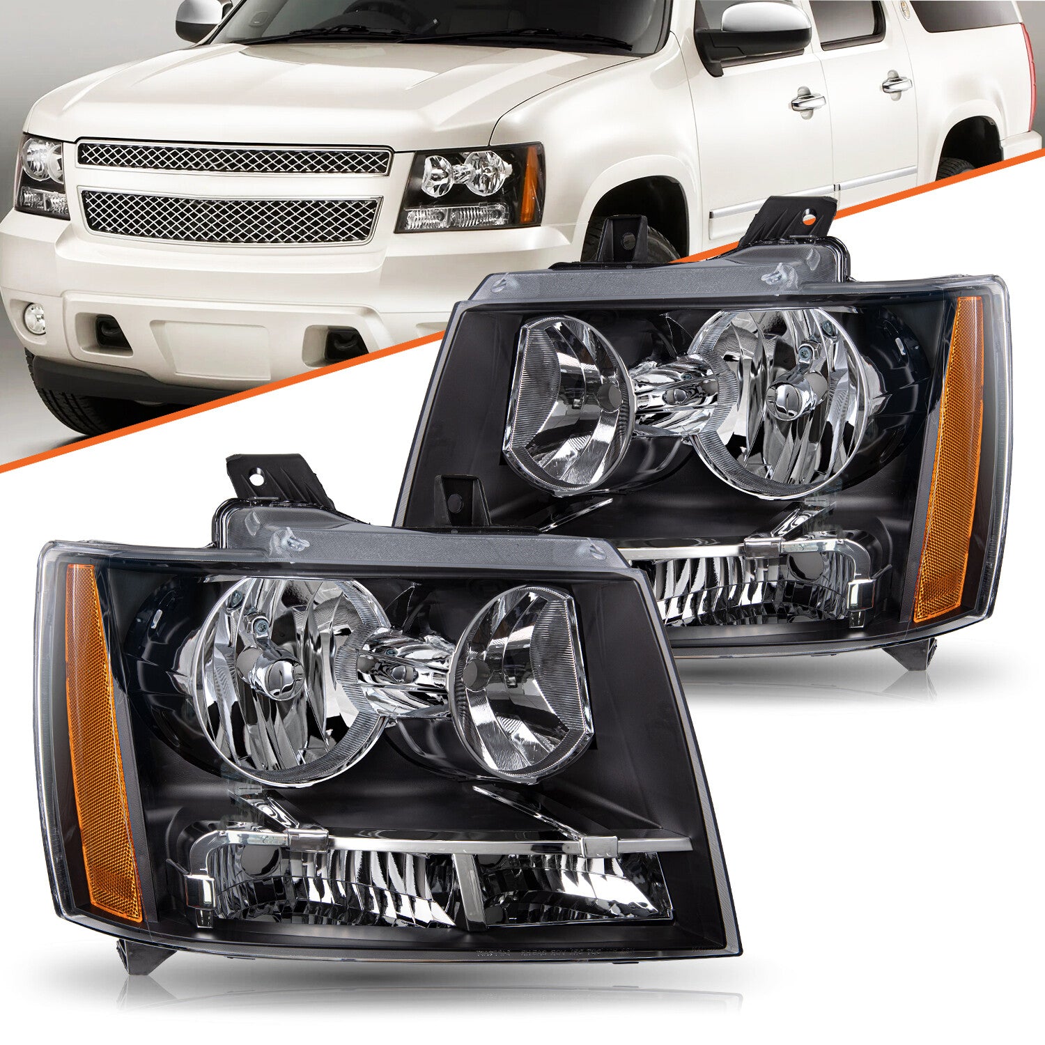 Halogen Headlights For 2007-2014 Chevy Avalanche Suburban Tahoe Black Headlamps