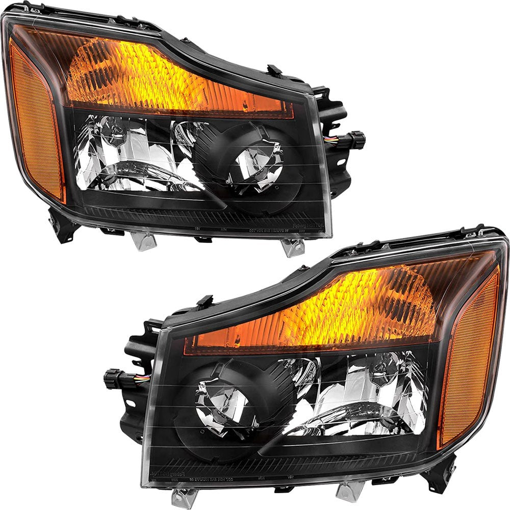 For 2004-2015 Nissan Titan 2004-2007 Armada Black Headlights Amber Corner Lamps