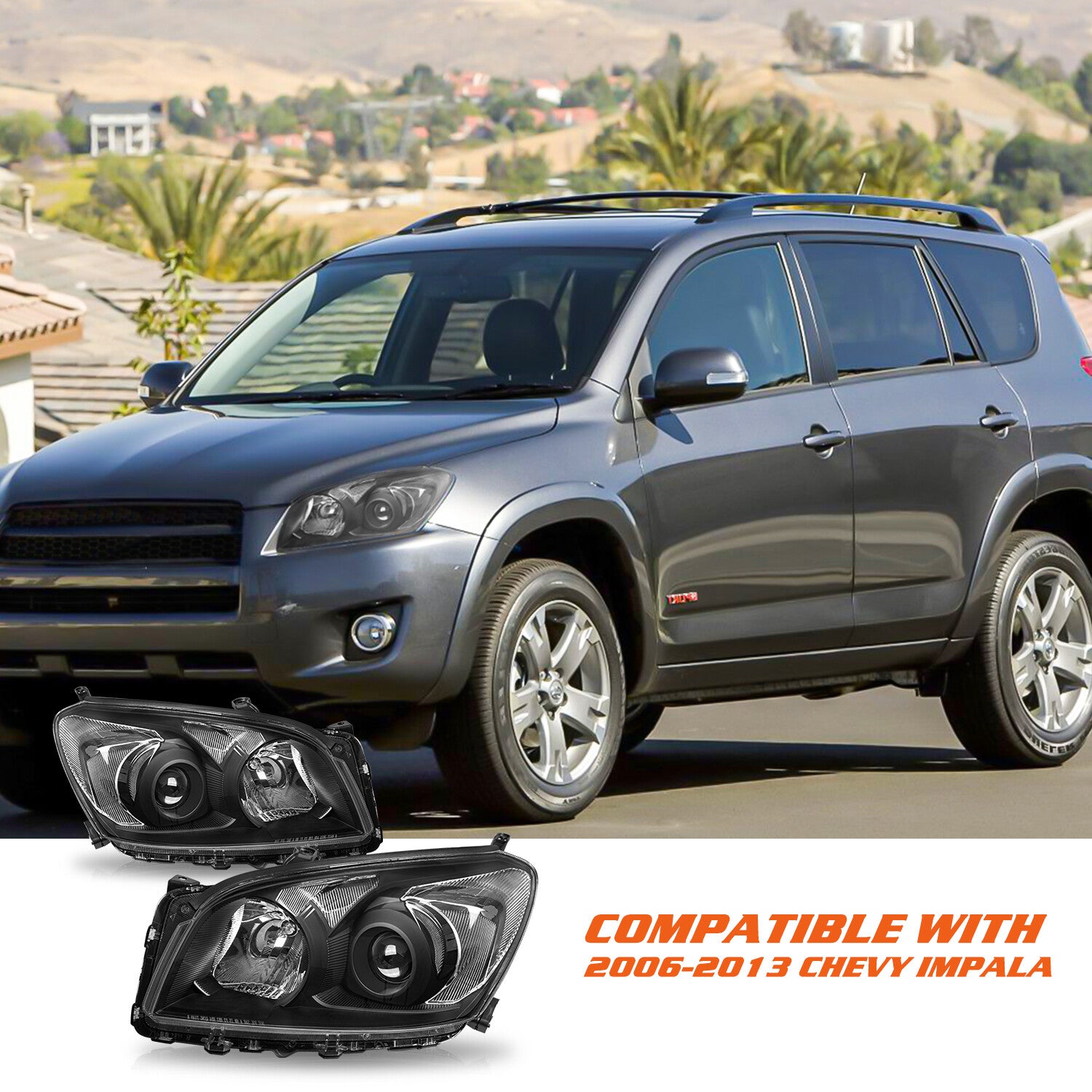For 2009-2012 Toyota RAV4 RAV-4 Black Headlights Clear Corner Headlamps Pair