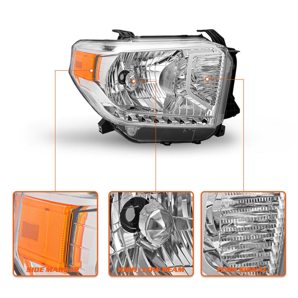 For 14-17 Toyota Tundra Chrome Headlights Assembly w/o Level Adjuster Lamps L+R