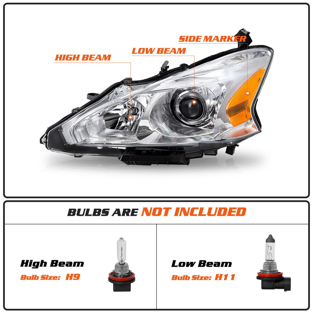 For 2013-2015 Nissan Altima 4-Dr Sedan Chrome Headlights Amber Corner Lamps Pair
