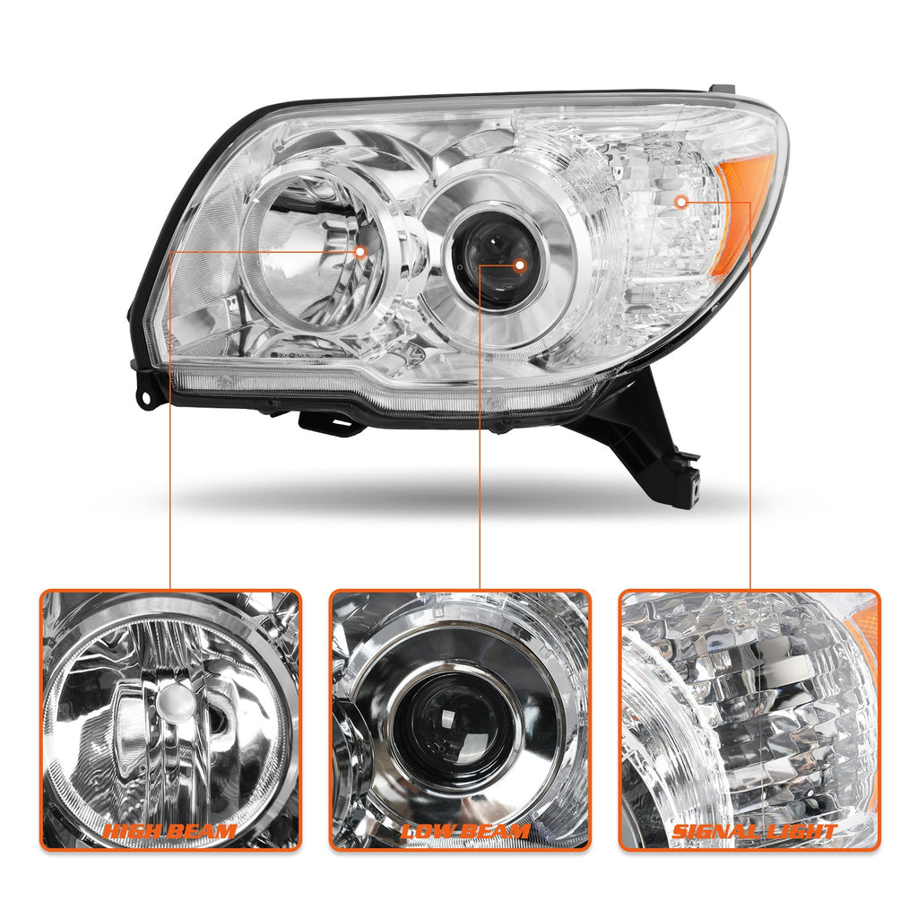 For 2006 2007 2008 2009 Toyota 4Runner Chrome Headlights Amber Lamps Pair