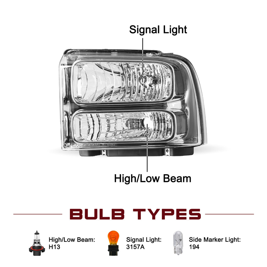 Chrome Excursion Halo Headlights For 1999-2004 Ford F250 F350 Super duty W/Bulb