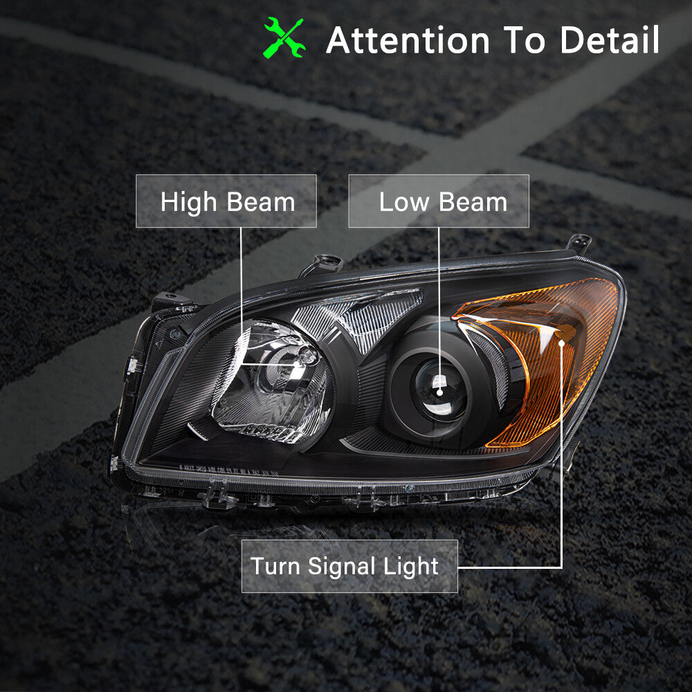 For 09-12 Toyota RAV4 black housing amber corner projector headlights w/bulbs