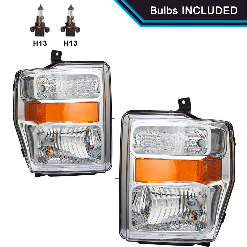 For 2008-2010 Ford F250 F350 F450 SuperDuty Pickup Chrome Headlights W/bulbs