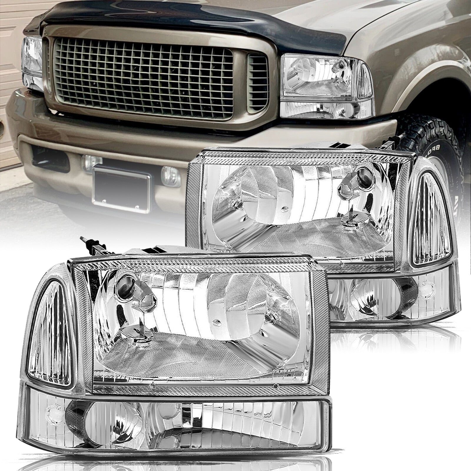 For 1999-2004 Ford Super Duty F250/350/450/550/ 2000-2004 Excursion Headlights
