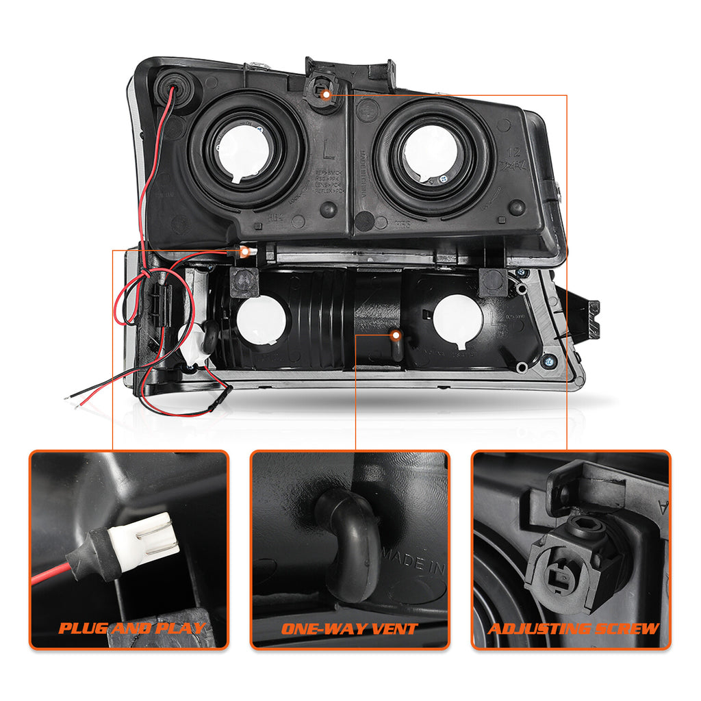 Smoke LED DRL Headlights For 2003-2006 Chevy Silverado Avalanche Bumper Lamps