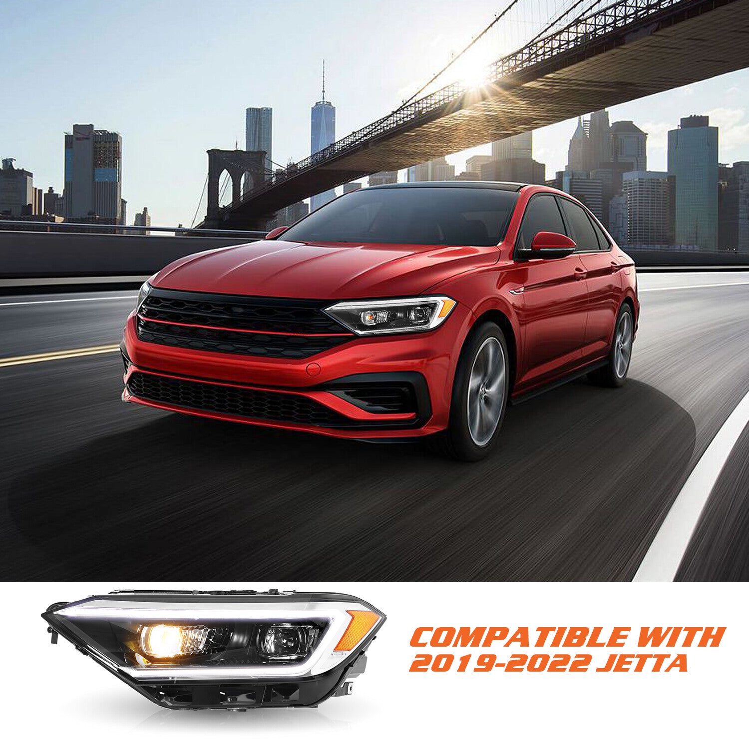 For 2019-2022 Volkswagen Jetta LED DRL Projector Headlight Left Driver Side Lamp