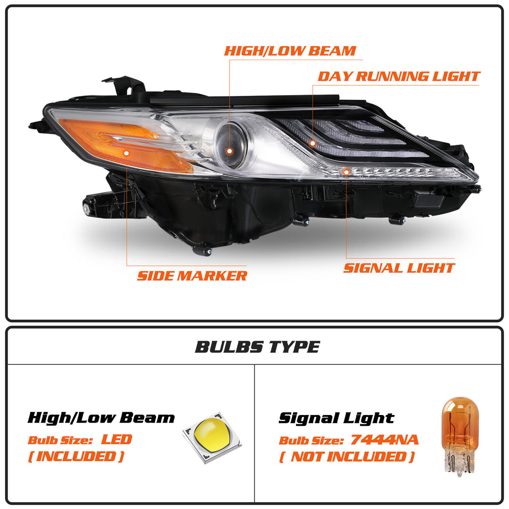 For 2018 2019 2020 Toyota Camry XLE XSE LED Headlight Assembly Passenger Right