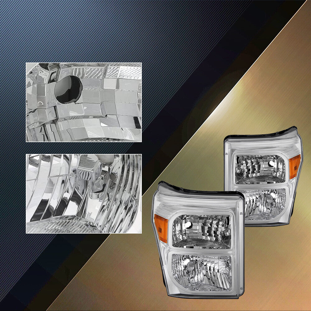 For 11-16 Ford F250 F350 F450 F550 Super Duty Pickup Chrome Headlights Lamps Set