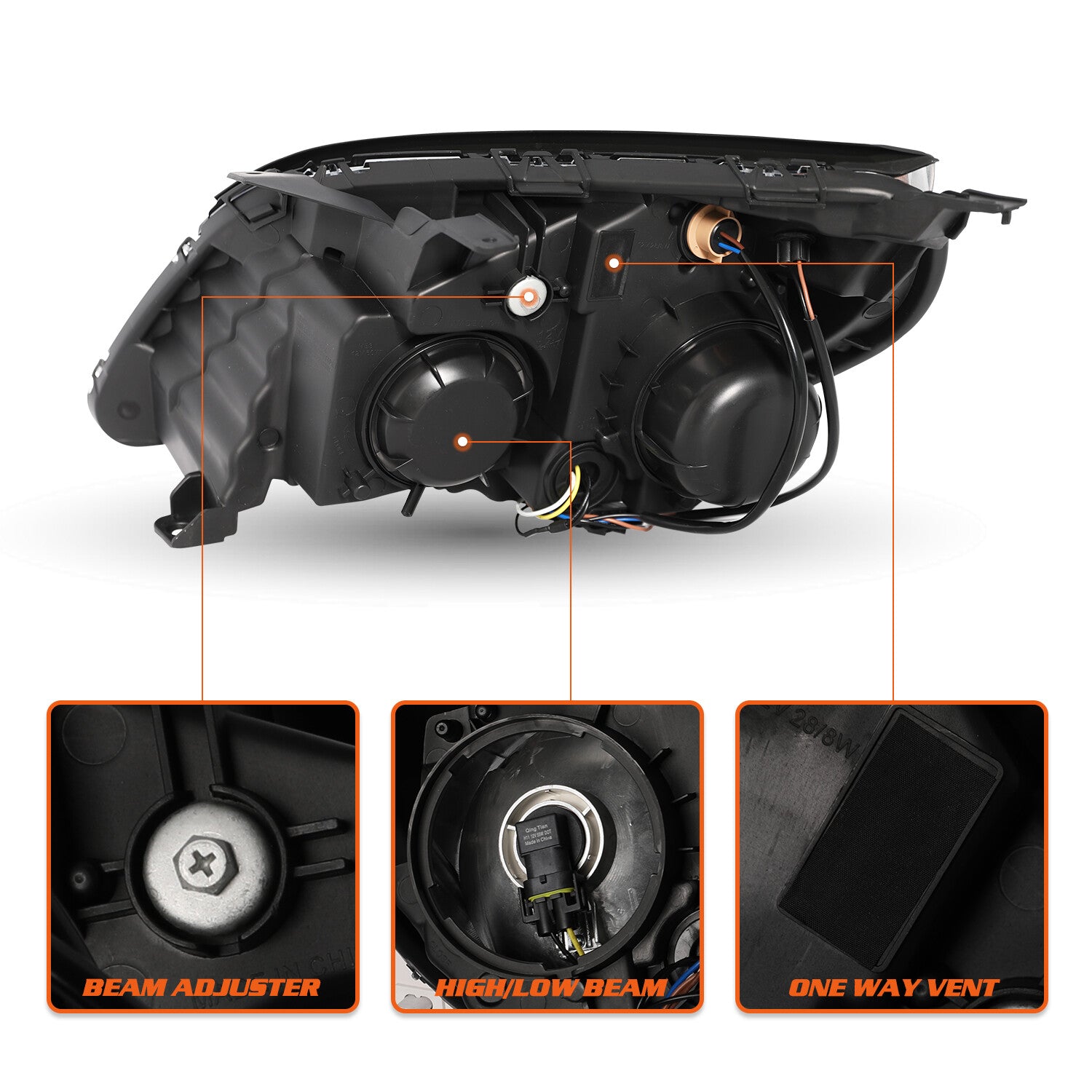 For 2010-2015 Black Chevy Equinox LS / LT Halogen Headlights Left+Right w/Bulbs