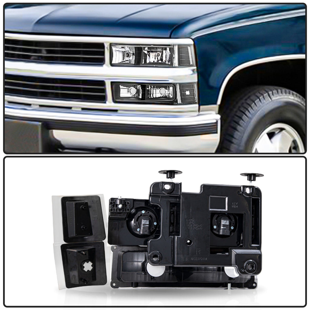 For 1994-1998 Chevy C10 C/K 1500 2500 Silverado Headlights Bumper Lamps w/Bulbs
