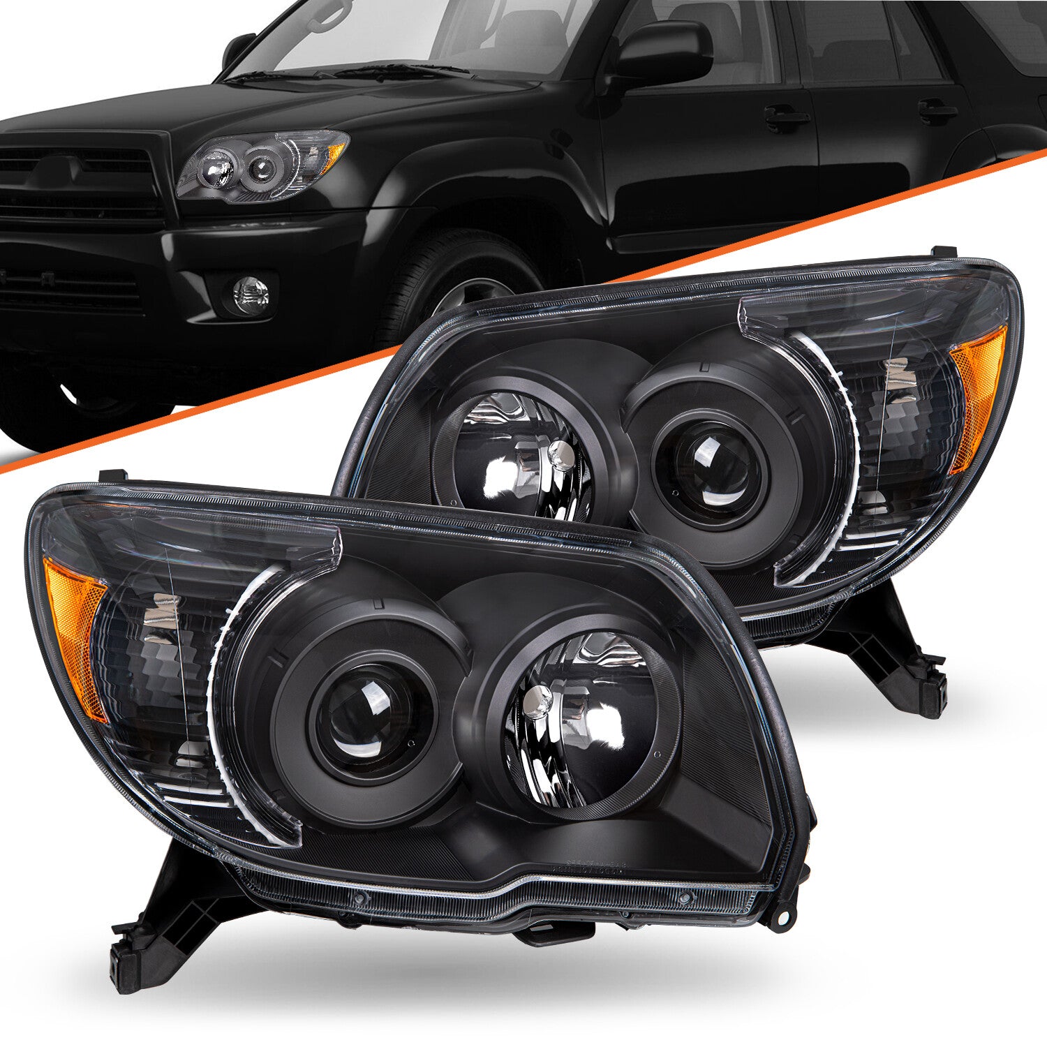 For 2006-2009 Toyota 4Runner Replacement Black Headlights lamps Left+Right