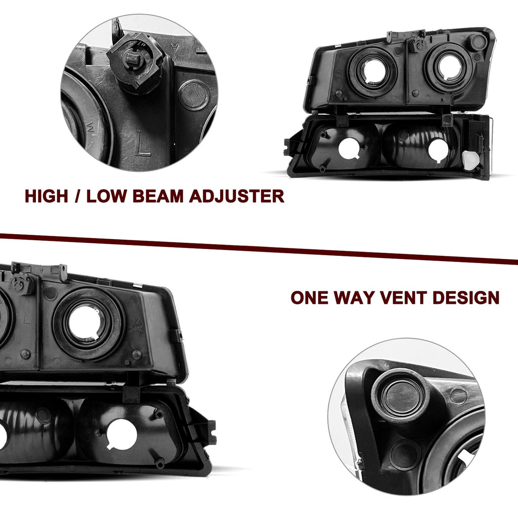 For 03-06 Chevy Silverado Avalanche Black Housing Clear Headlights Bumper Lamps