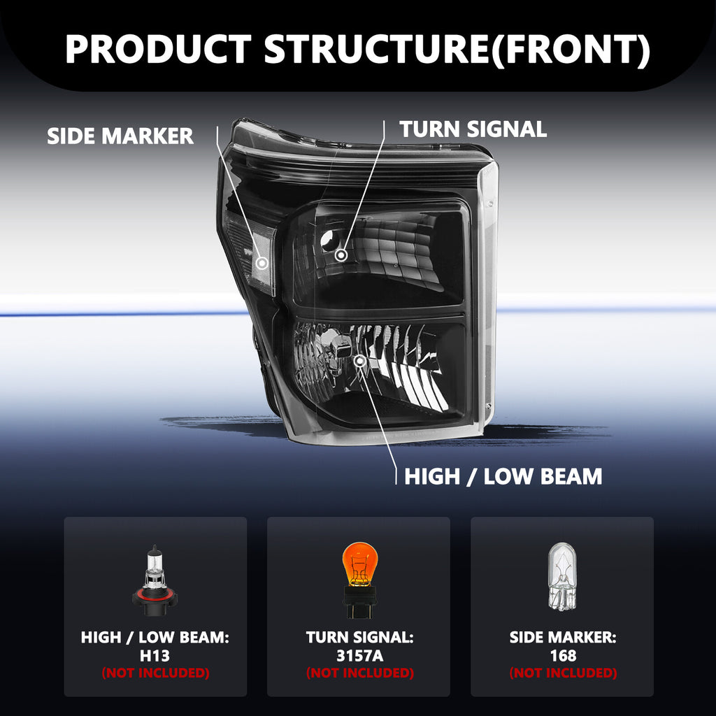 For 2011-2016 Ford F250 F350 F450 F550 Super Duty Headlights Headlamps Pair