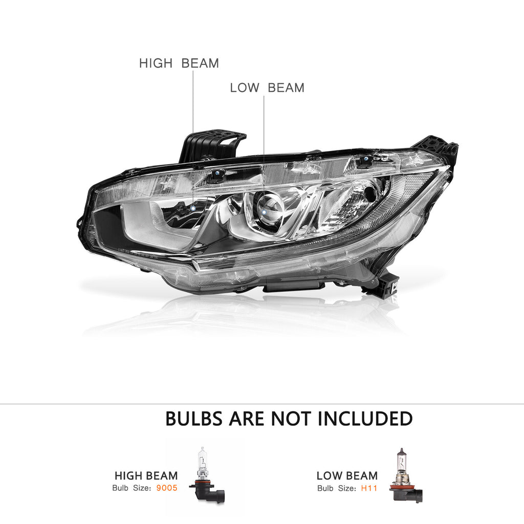 For 2016 2017 2018 2019 2020 2021 Honda Civic Halogen Left Driver Headlight