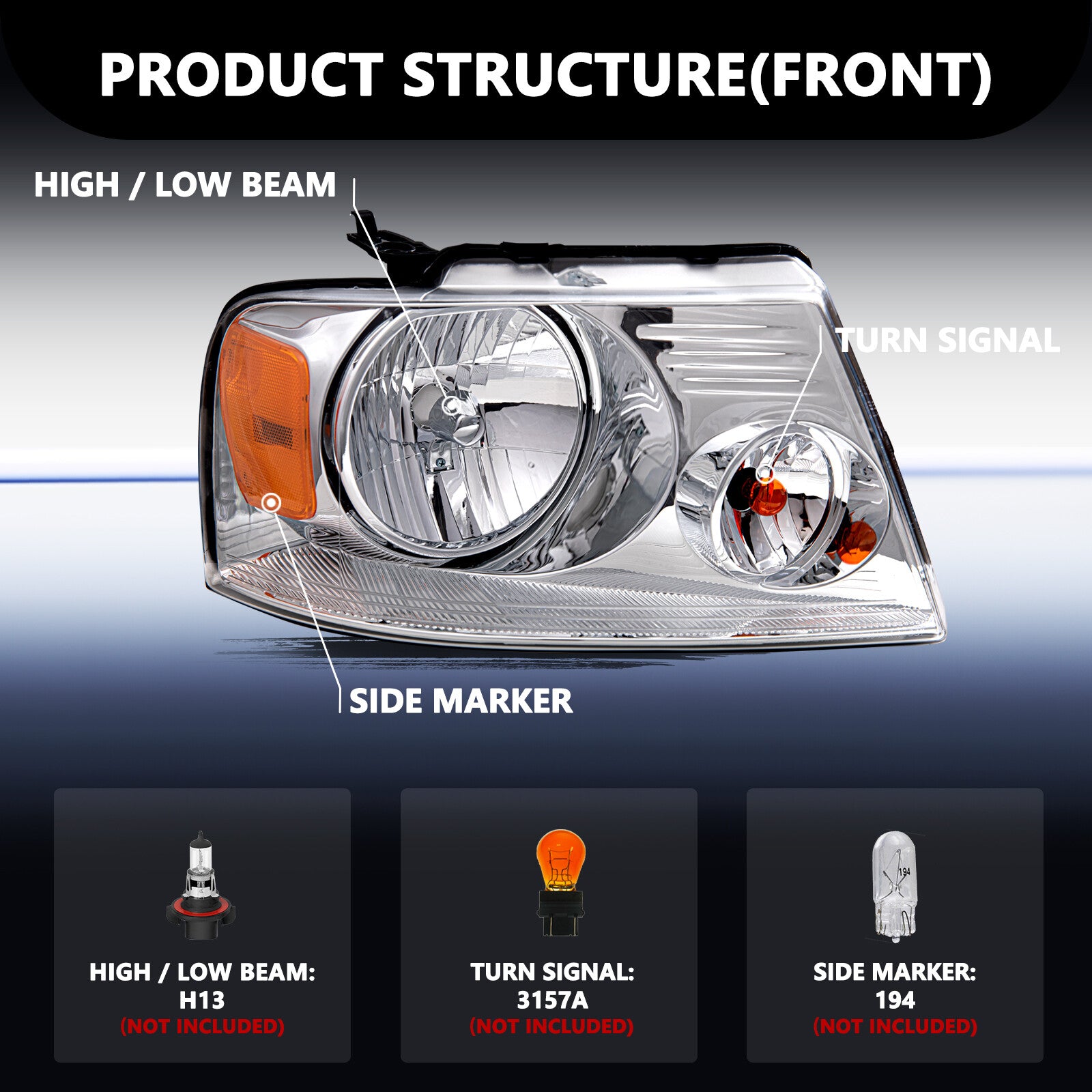 For 2004-2008 Ford F150 Chrome Housing Amber Corner Headlights Lamps Pair L+R