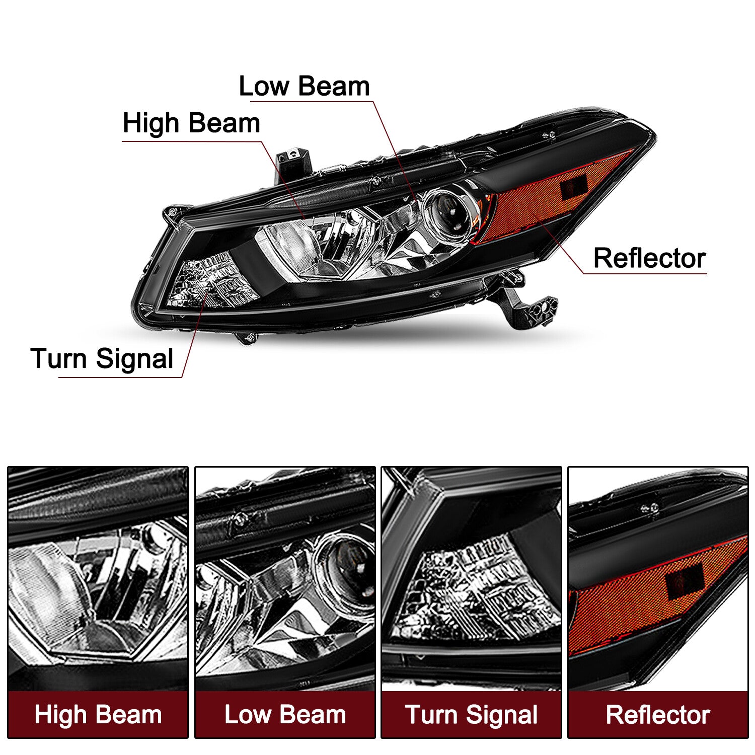 For 2008-2012 Honda Accord 2-Door 2Dr Coupe Left Driver Side Headlight