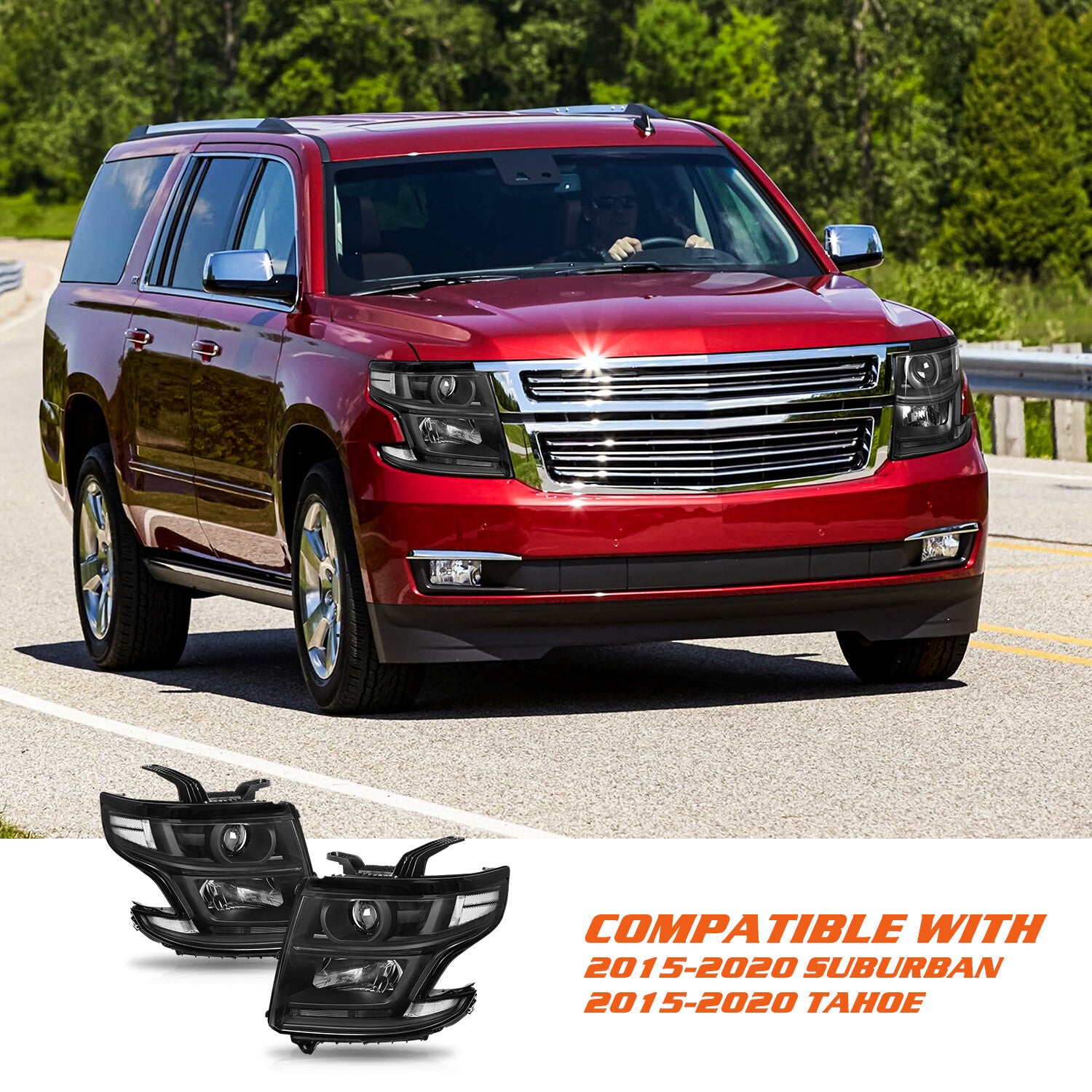 Black Headlights Projector For 2015-2020 Chevy Tahoe Suburban Headlamps w/ B