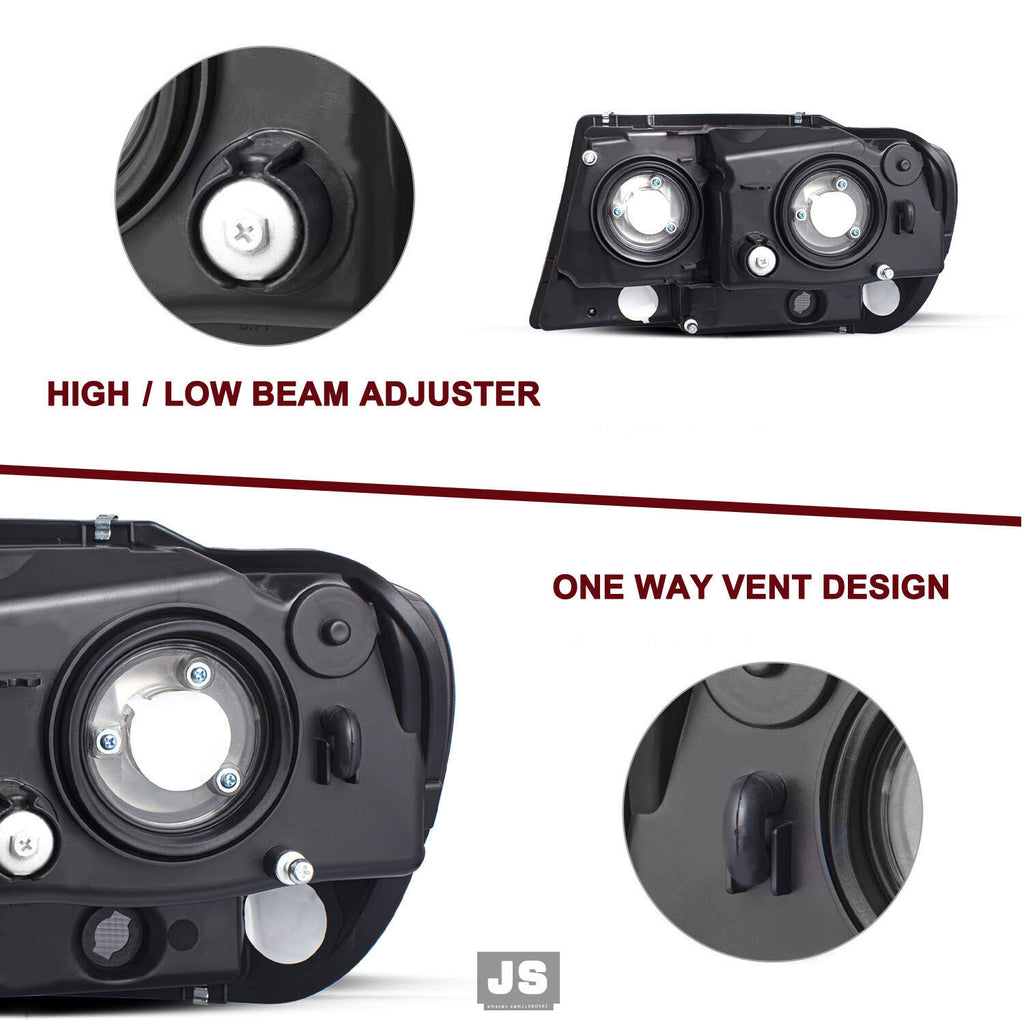 Pair Headlights For 1999-2004 Jeep Grand Cherokee Black Headlamps with Bulbs