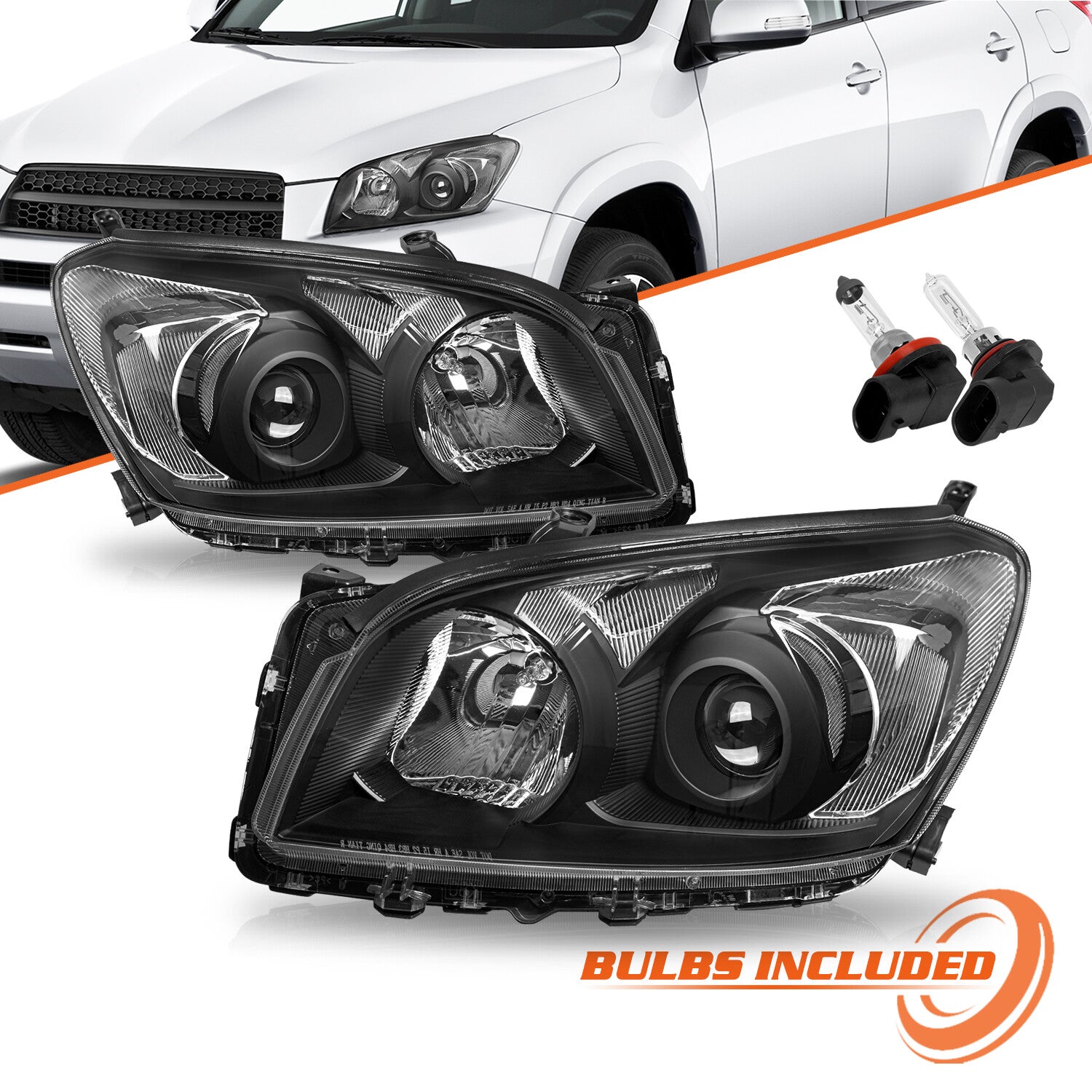 For 2009-2012 Toyota RAV4 RAV-4 Black Headlights Clear Corner Headlamps Pair
