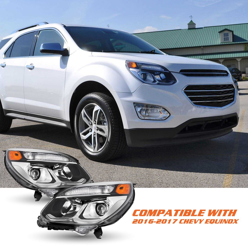 For 2016 2017 Chevy Equinox Factory Halogen Chrome Headlight 16 17 Headlamp Pair