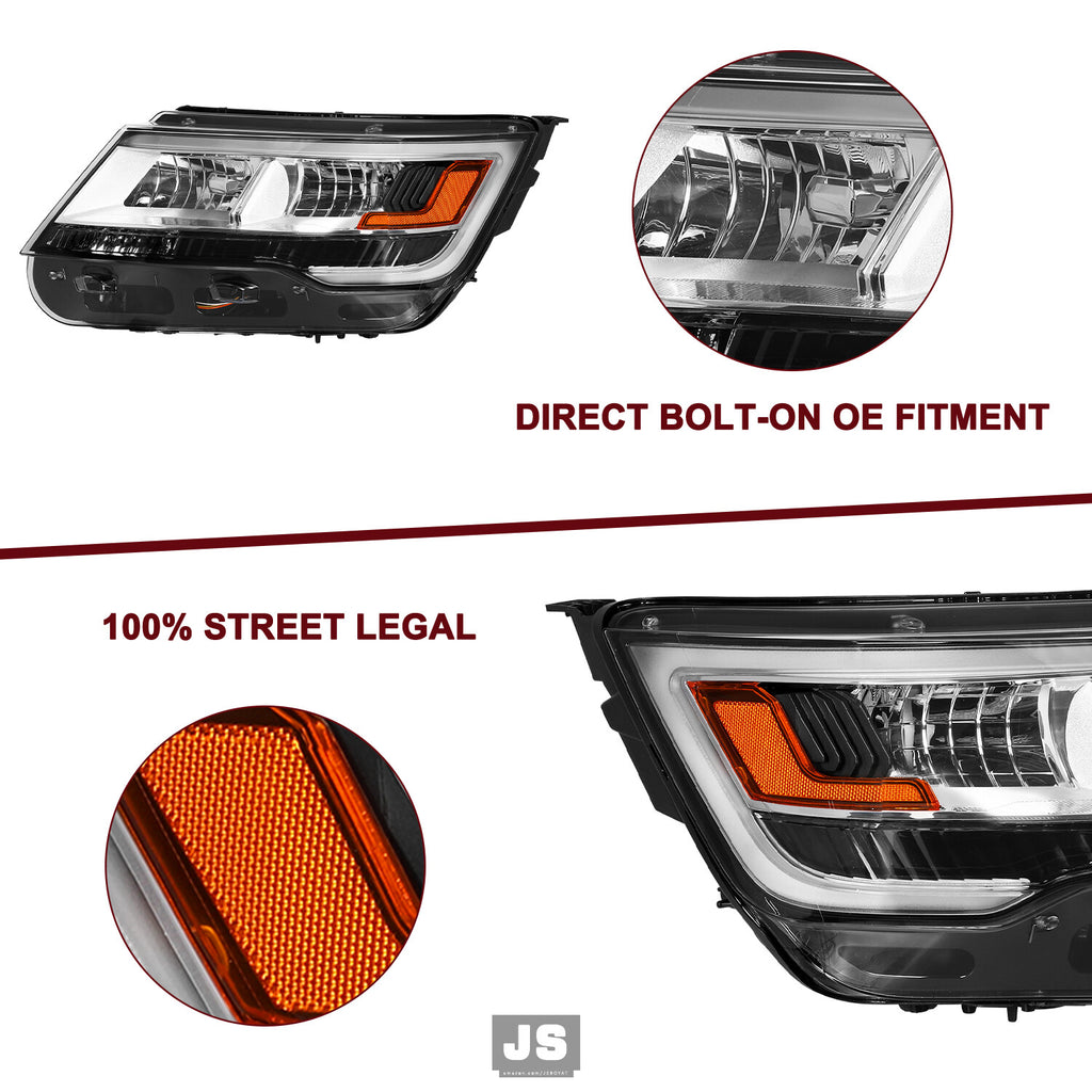 Chrome Passenger Headlight For 2016-2019 Ford Explorer Limited/XLT/Plati LED DRL