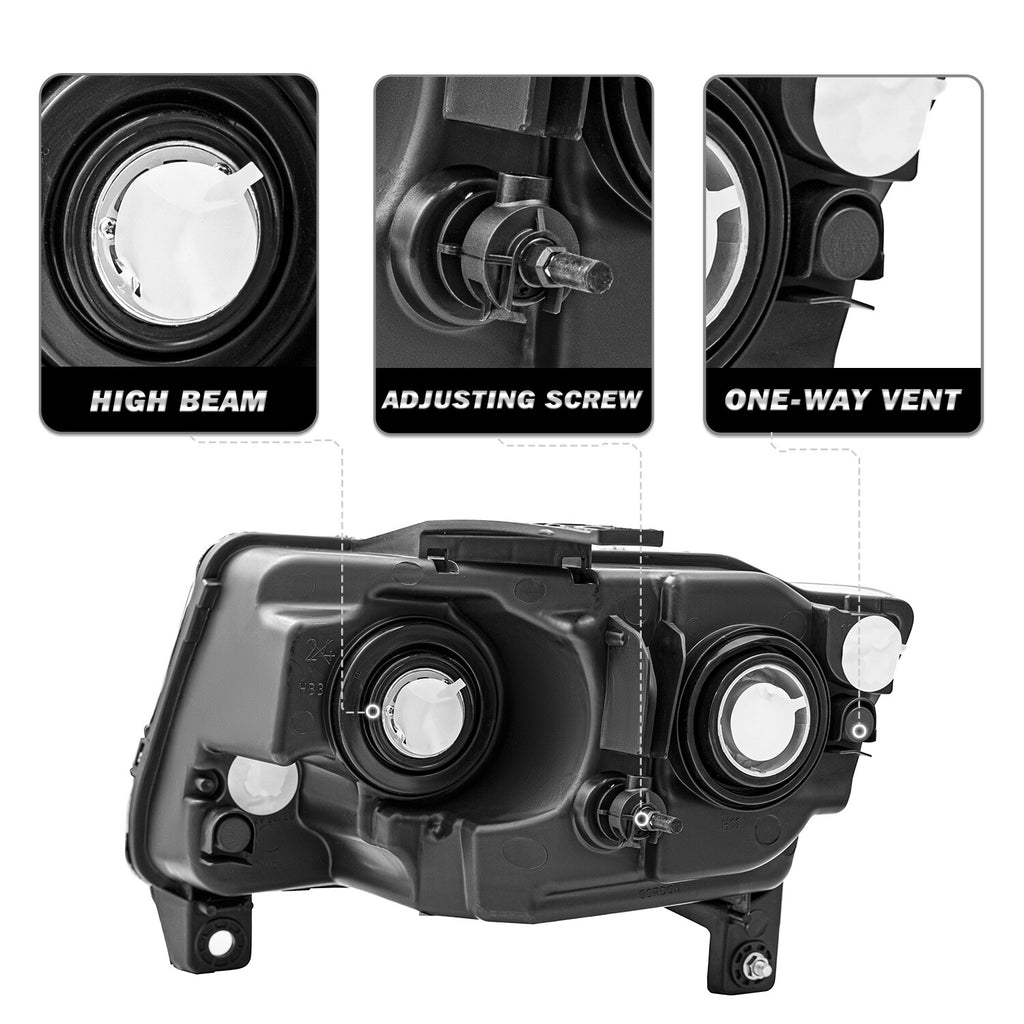 For 2011-2013 Jeep Grand Cherokee/11-17 Compass Headlights Halogen Pair w/Bulbs