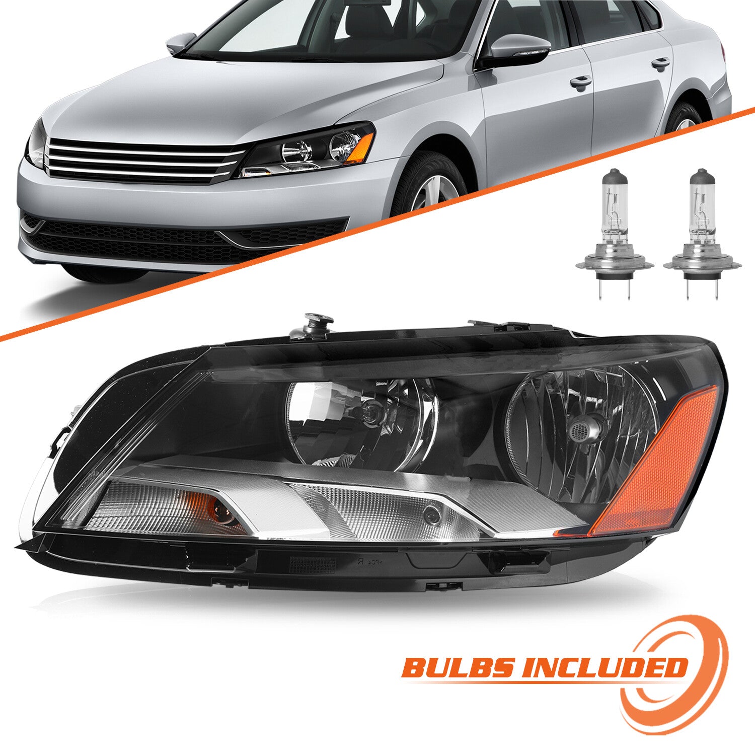 Headlight Driver Left Side For 2012-2015 Volkswagen Passat Halogen Black Housing