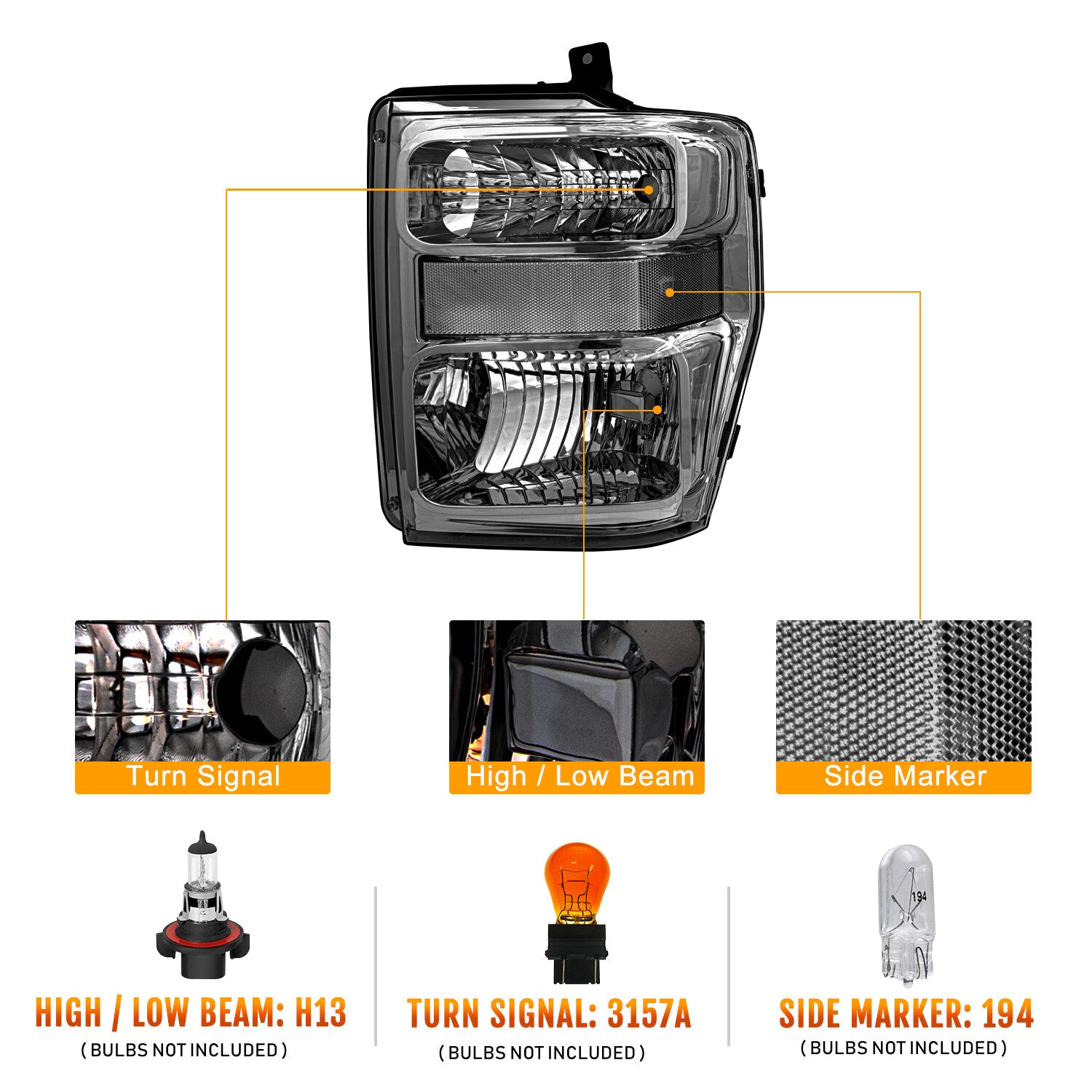 For 2008-2010 Ford F250 F350 F450 F550 Super Duty Smoke Headlights lamps Set