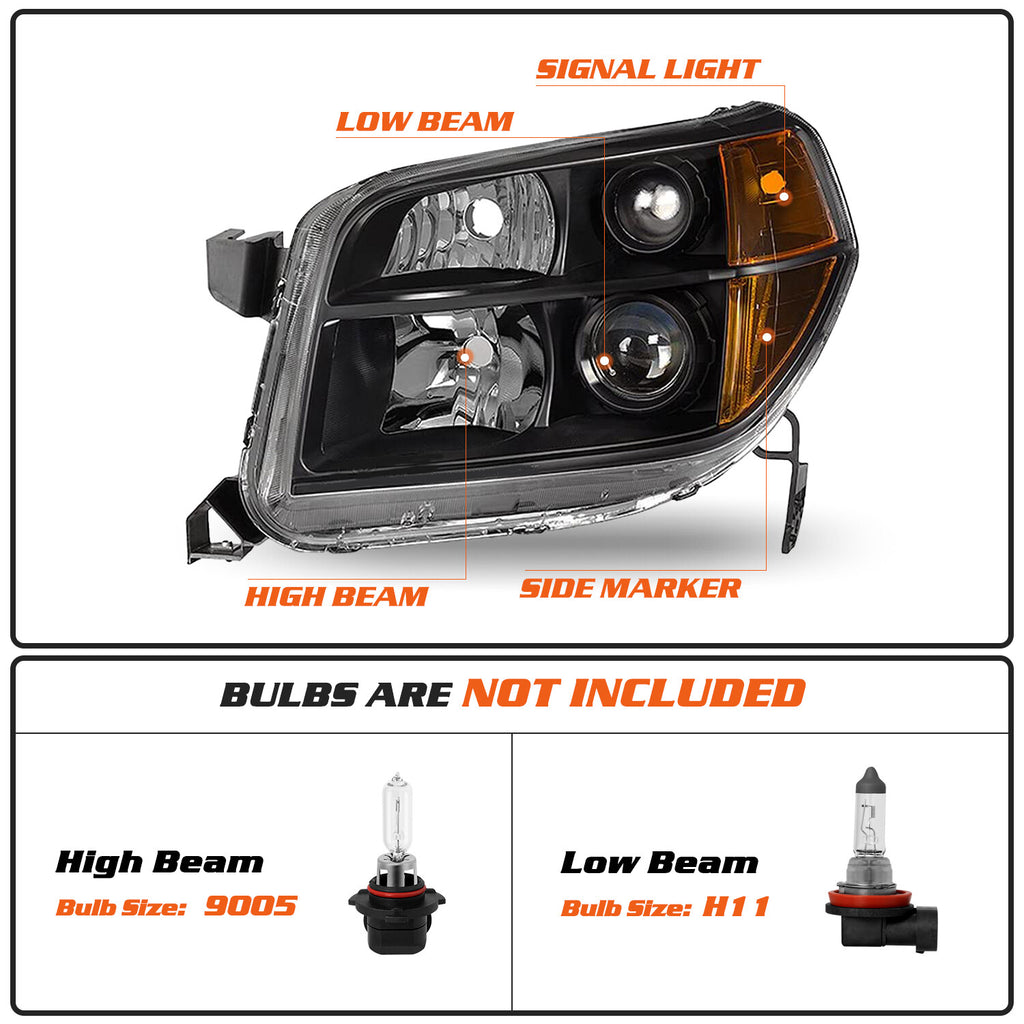 For 2006 2007 2008 Honda Pilot Black Housing Amber Corner Headlights Assembly