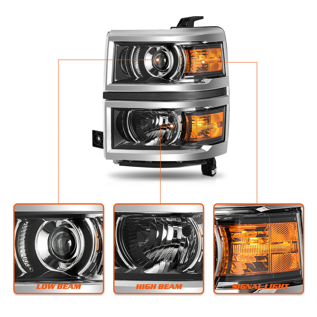 Pair For 2014-2015 Chevy Silverado 1500 Projector Headlights Headlamps W/ Bulbs