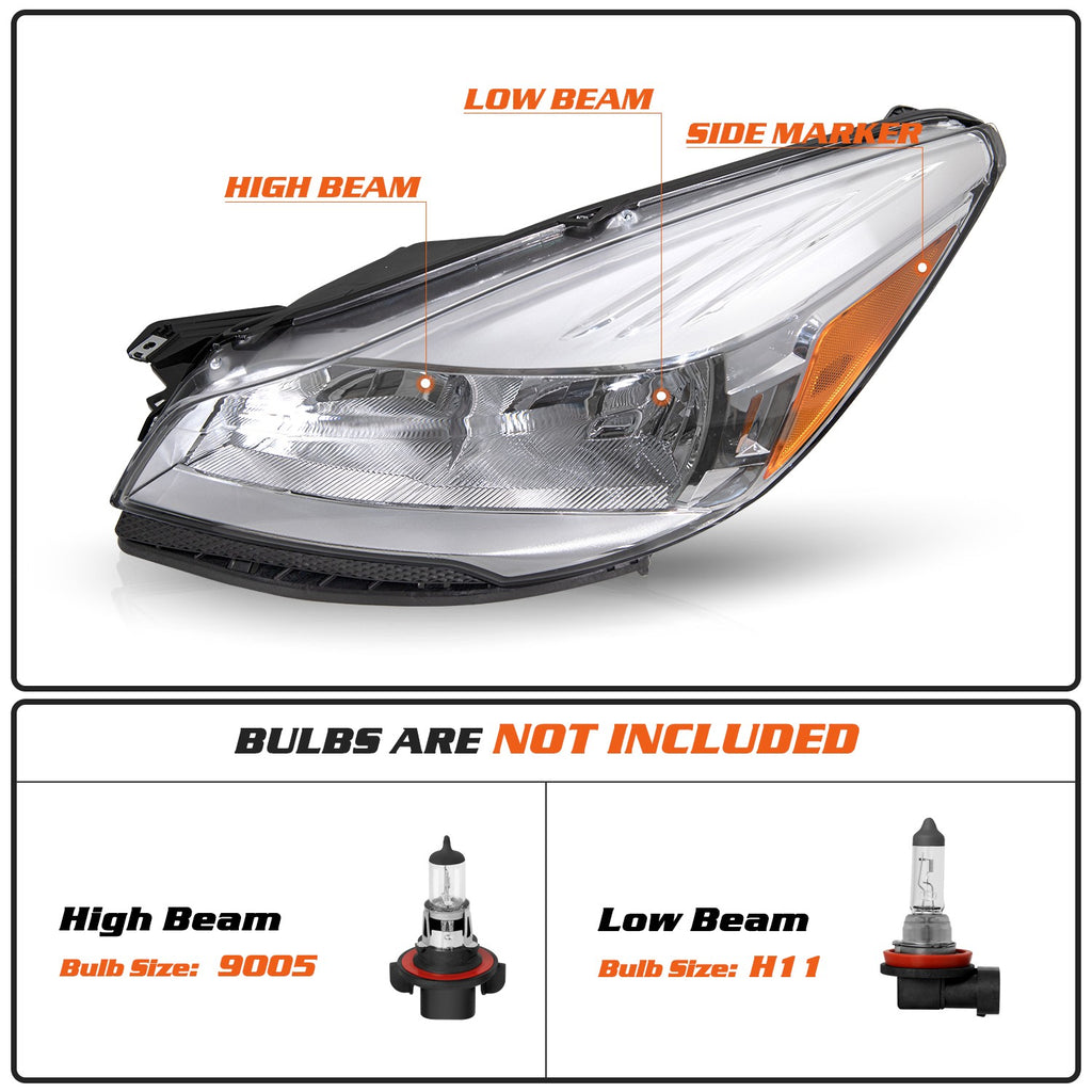Pair For 2013 2014 2015 2016 Ford Escape SUV Chrome Halogen Headlights Assembly