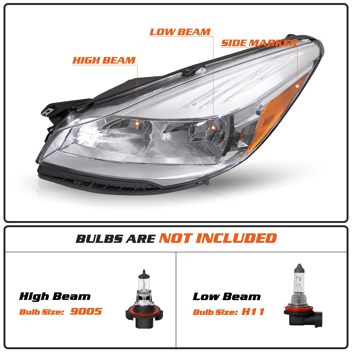 Pair For 2013 2014 2015 2016 Ford Escape SUV Chrome Halogen Headlights Assembly