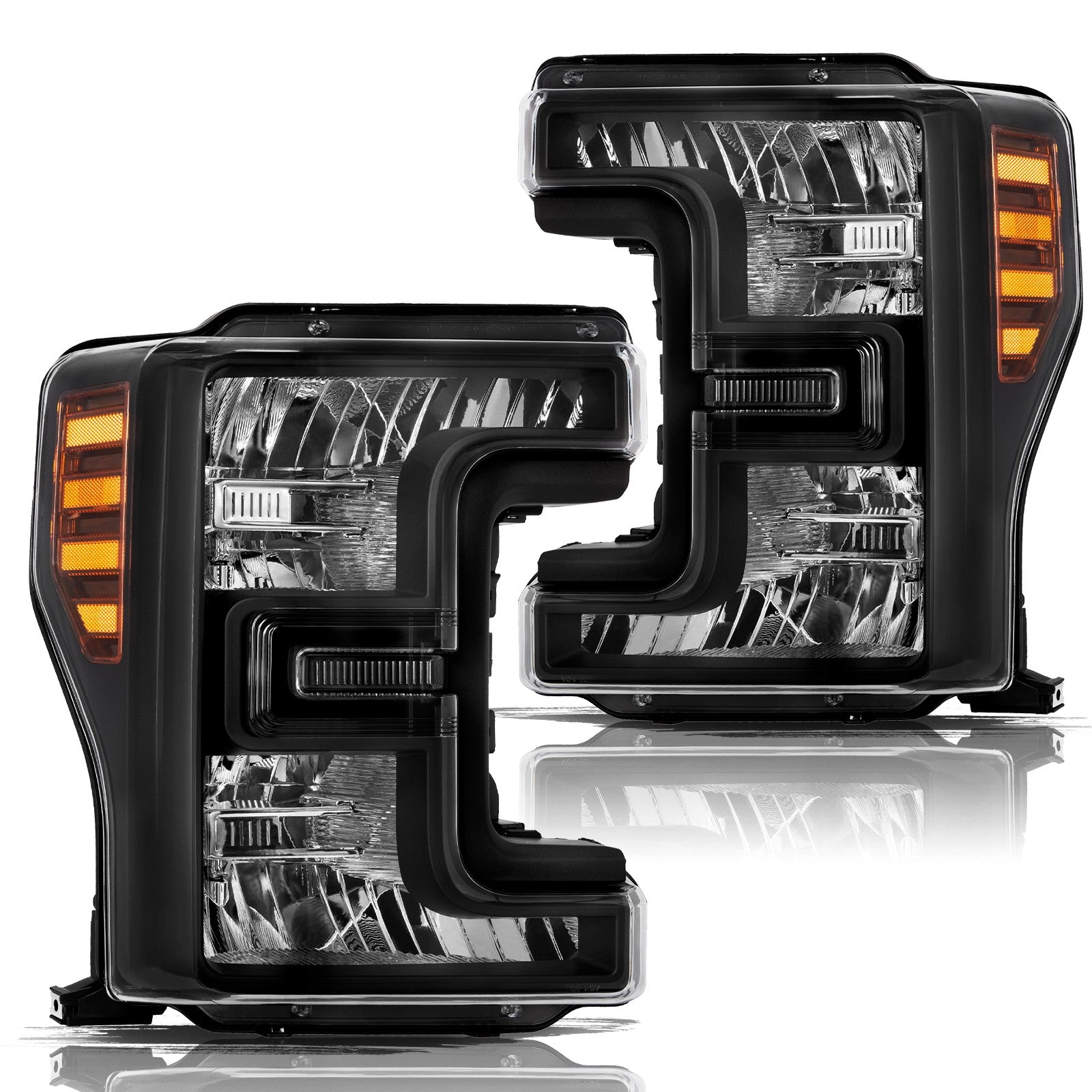 For 2017-2019 Ford F250 F350 SuperDuty Halogen Black Headlights lamps Left+Right