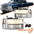 For 94-98 Chevy Silverado C10 C/K 1500 2500 3500 Chrome Headlights LH+RH w/Bulbs