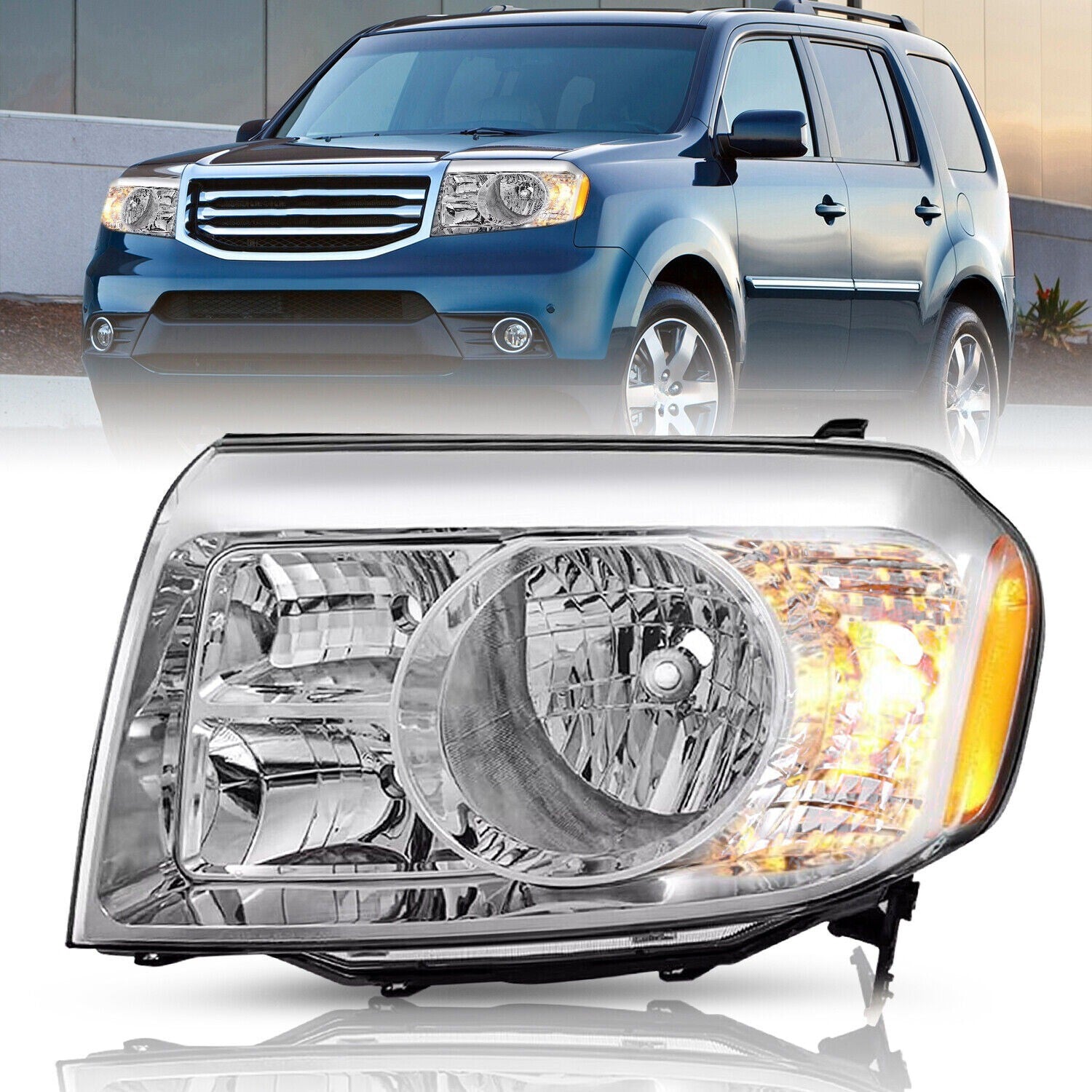 For 2009 2010 2011 Honda Pilot 4Dr Chrome Amber Left Driver Side Headlight