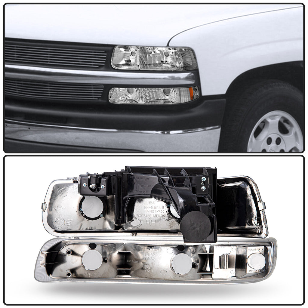 For 1999-2002 Chevy Silverado 2000-2006 Suburban Tahoe Headlights+Bumper Lamps