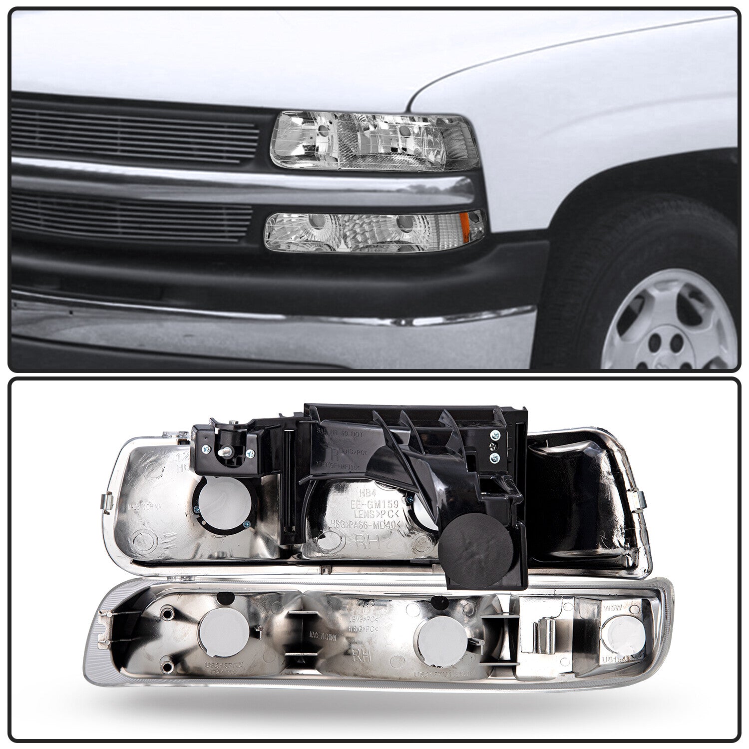 For 1999-2002 Chevy Silverado 2000-2006 Suburban Tahoe Headlights+Bumper Lamps