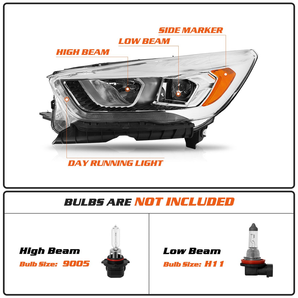For 2017 2018 2019 Ford Escape Halogen w/ LED DRL Left Driver Headlight Headlamp