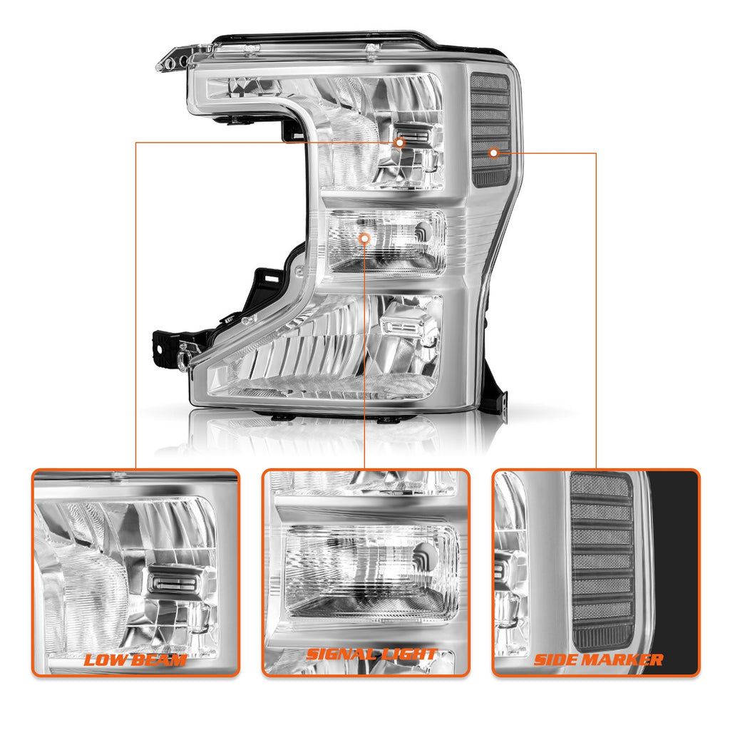 For 2020-2022 Ford F250 F350 SuperDuty Halogen Chrome Headlights Headlamps