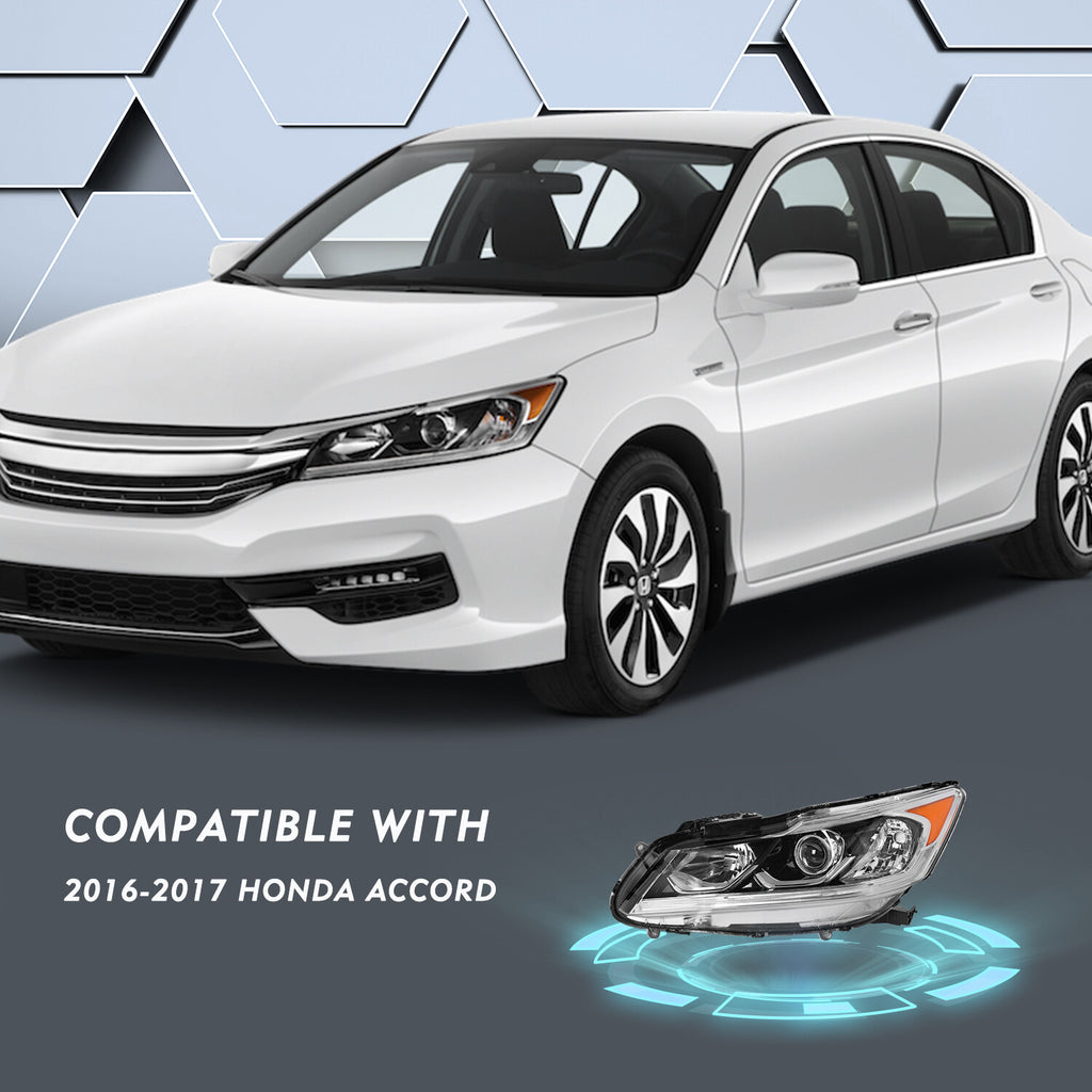 For 2016-2017 Honda Accord Sedan Halogen w/ LED DRL 2Pcs Headlights Assembly L+R