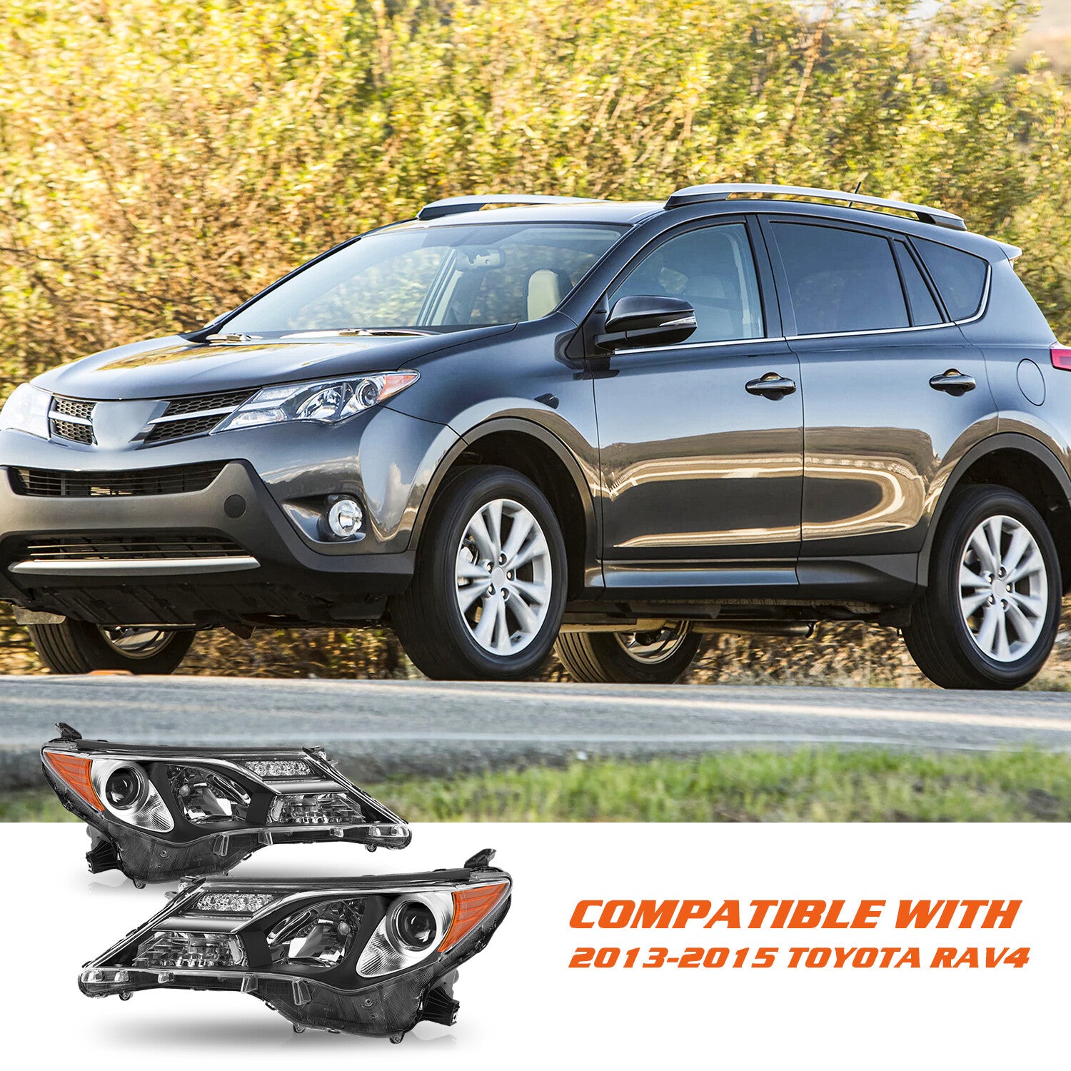 For 2013 2014 2015 Toyota RAV4 Haolgen Headlights Assembly Headlamps Left+Right