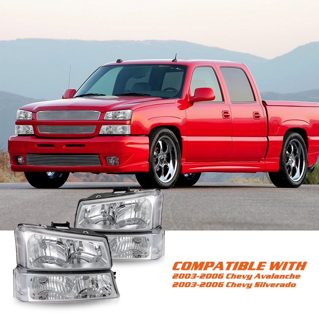 4pcs Headlights & Bumper Lamps For 2003-2006 Chevy Silverado 2002-2006 Avalanche