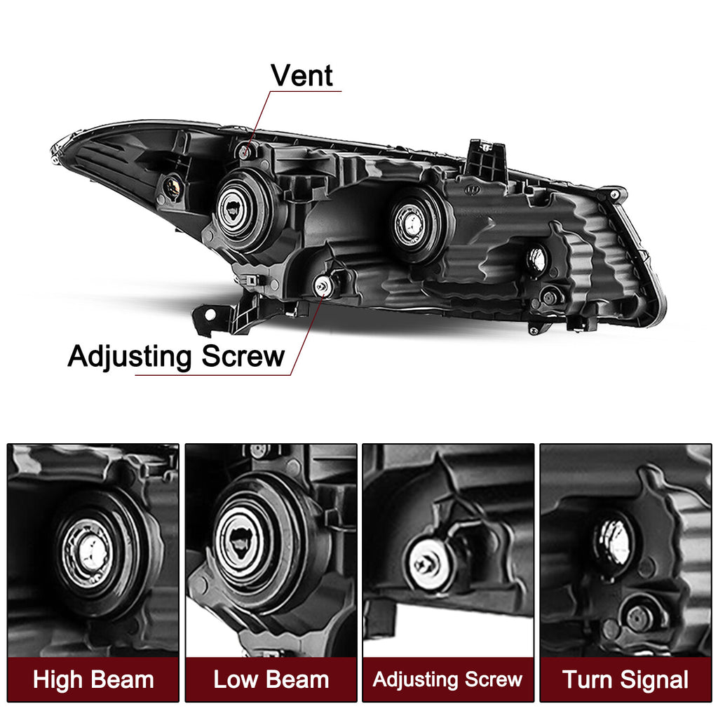 For 2008-2012 Honda Accord Coupe Halogen Projector Black Headlights Pair