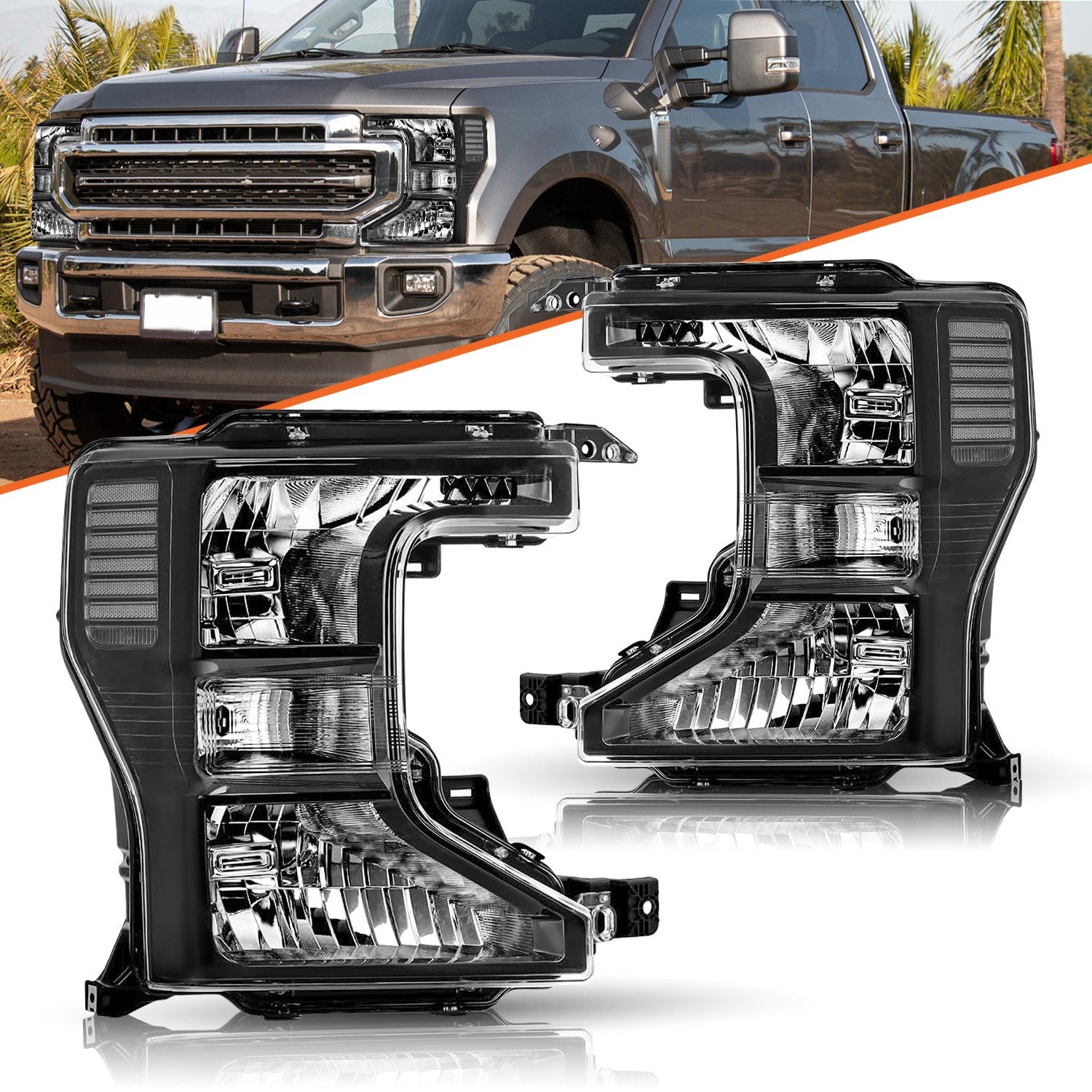 Halogen Headlights Black Left+Right For 2020-2022 Ford F250 F350 SuperDuty