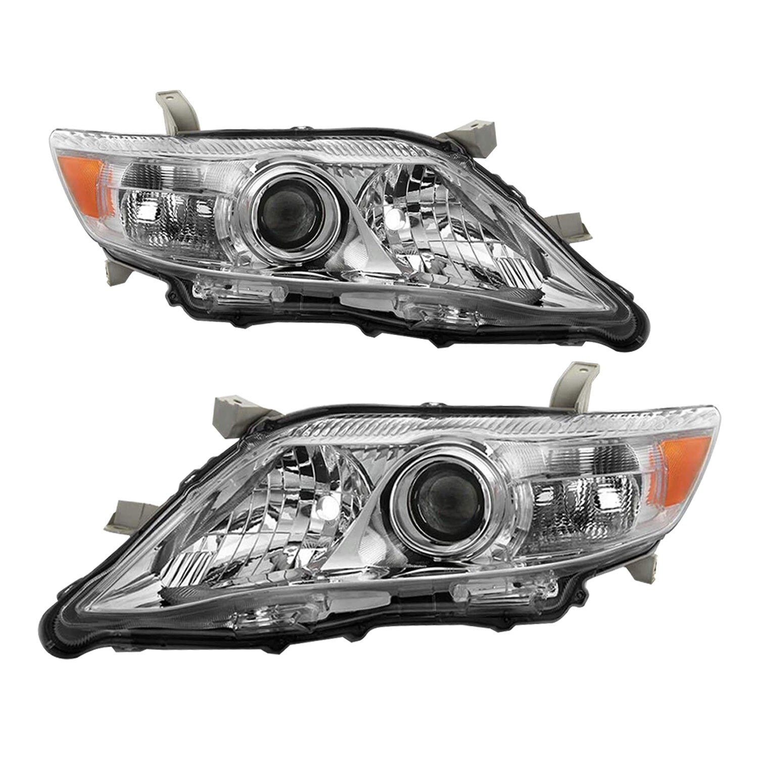 For 2010-2011 Toyota Camry Sedan Chrome Headlights Amber Headlights Lamps L+R