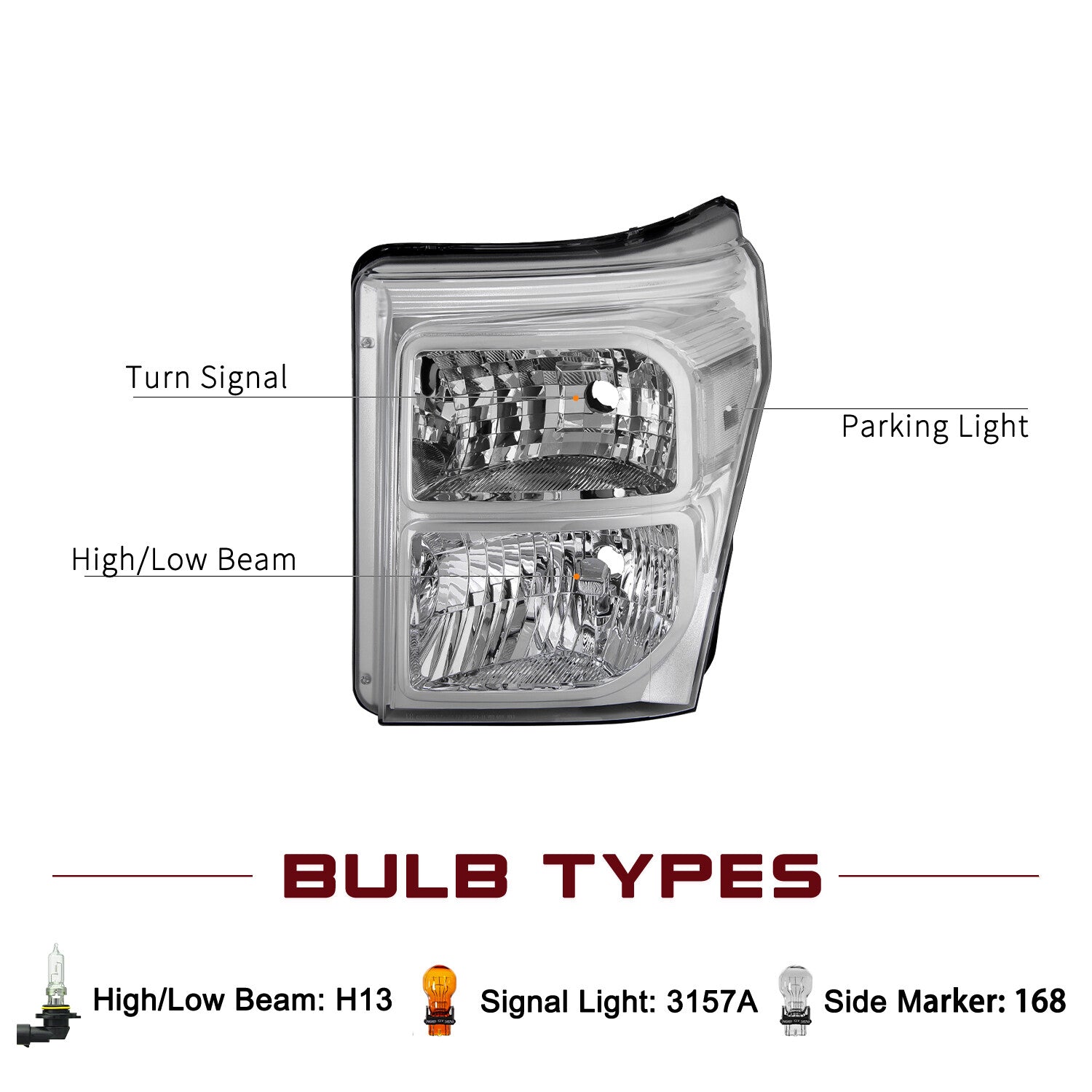 FOR 11-16 FORD F250 F350 SUPER DUTY CHROME HOUSING CLEAR CORNER HEADLIGHT LAMPS