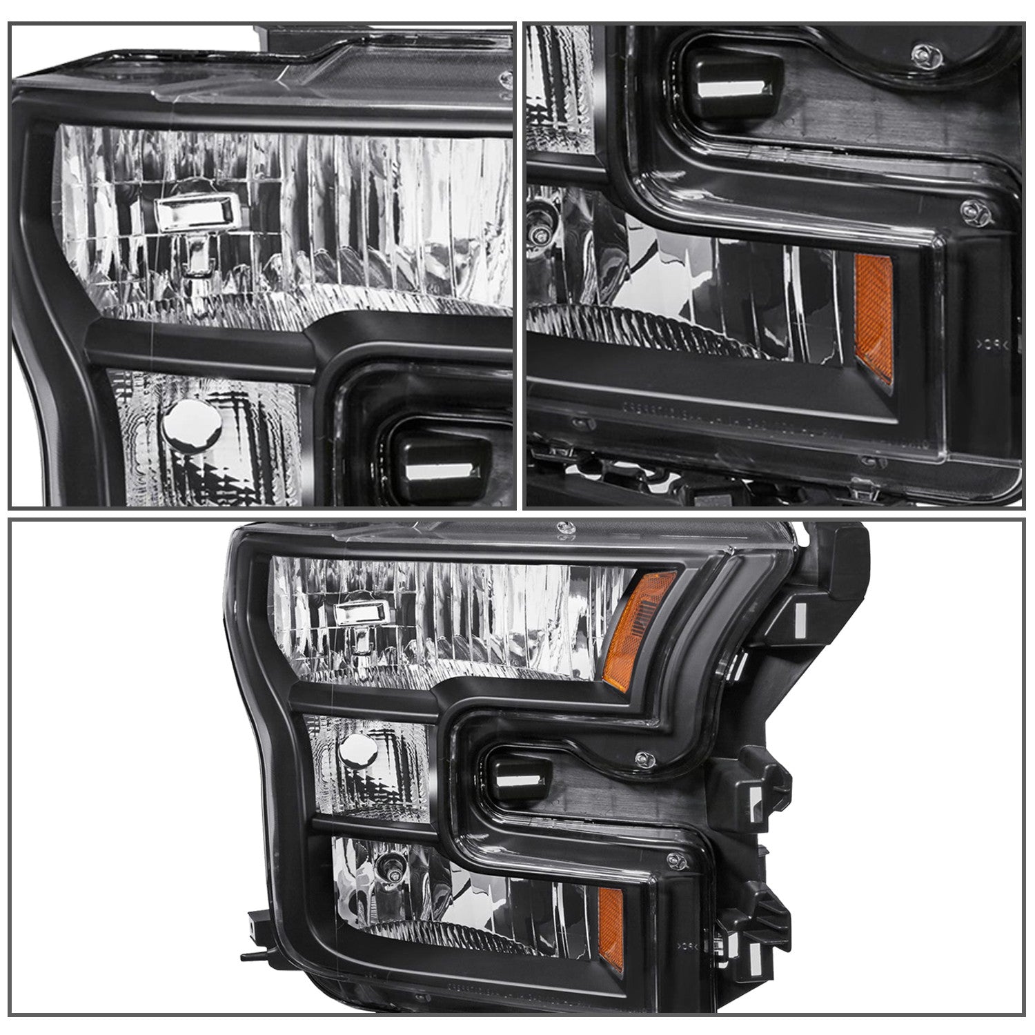 FOR 15-2017 FORD F150 BLACK AMBER CORNER HEADLIGHT REPLACEMENT HEAD LAMPS