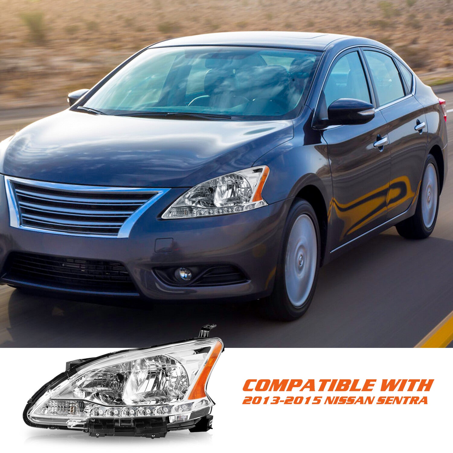 For 2013 2014 2015 Nissan Sentra Halogen Left Driver Headlight Assembly Headlamp